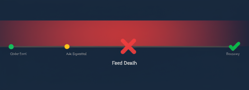 CME outage timeline: Order sent, acknowledgment expected, feed death at 10:00 AM, 11-hour uncertainty window with $600B frozen, recovery at 9:00 PM