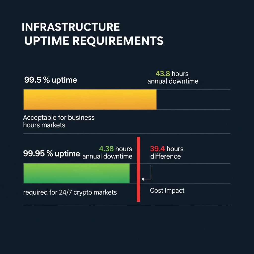 Uptime requirements: 99.5% versus 99.95% showing 39.4-hour annual gap