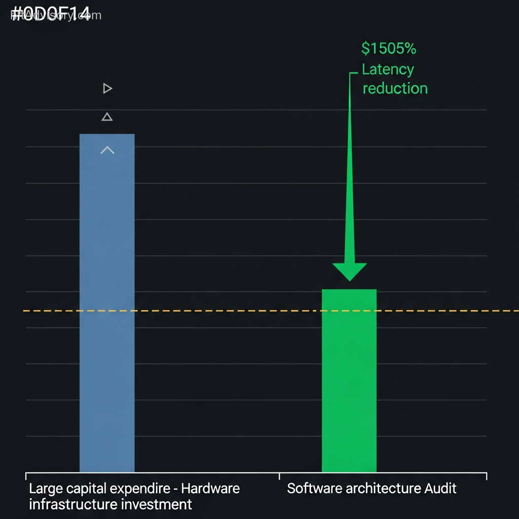 Matching Engine Architecture: Why Your Order Book Data Structure Is the Real Latency Bottleneck - 2026 03 13 matching engine capex latency delta diagram Capital allocation comparison diagram showing hardware refresh producing near-zero latency improvement versus order book data structure architecture audit producing significant HFT latency reduction, dark background technical chart