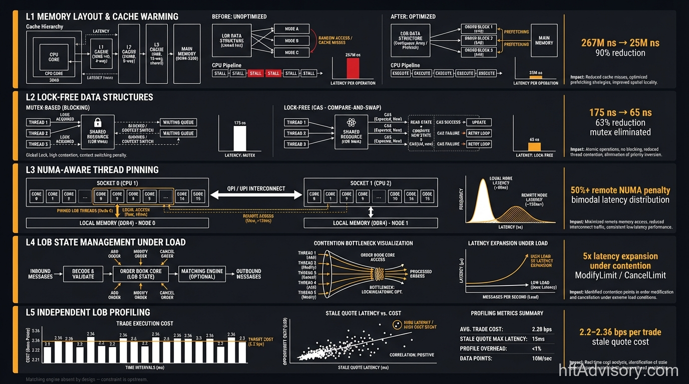 Why Your Matching Engine Rebuild Failed: The Five-Layer LOB Optimization Framework - 2026 03 17 sc 014 lob stack diagram