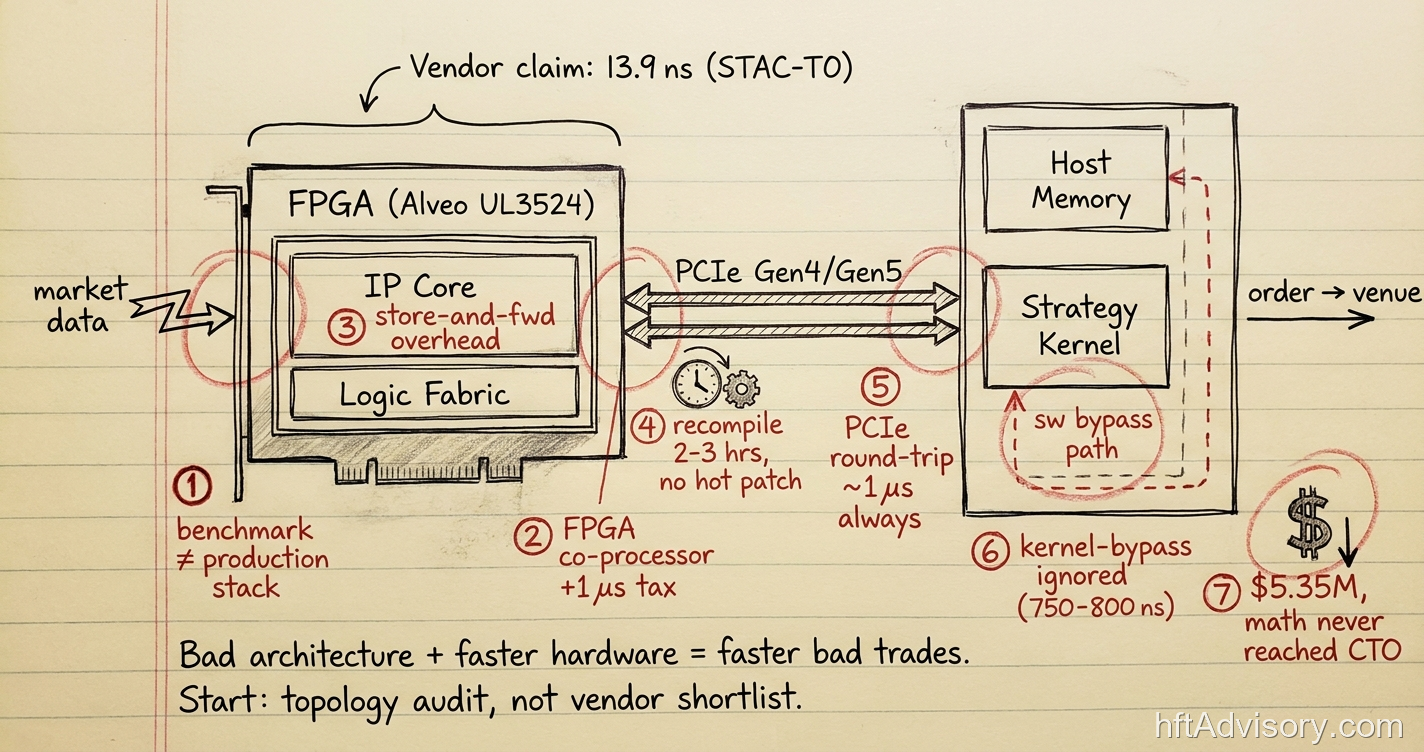 HFT deployment pipeline with 7 failure zones marked