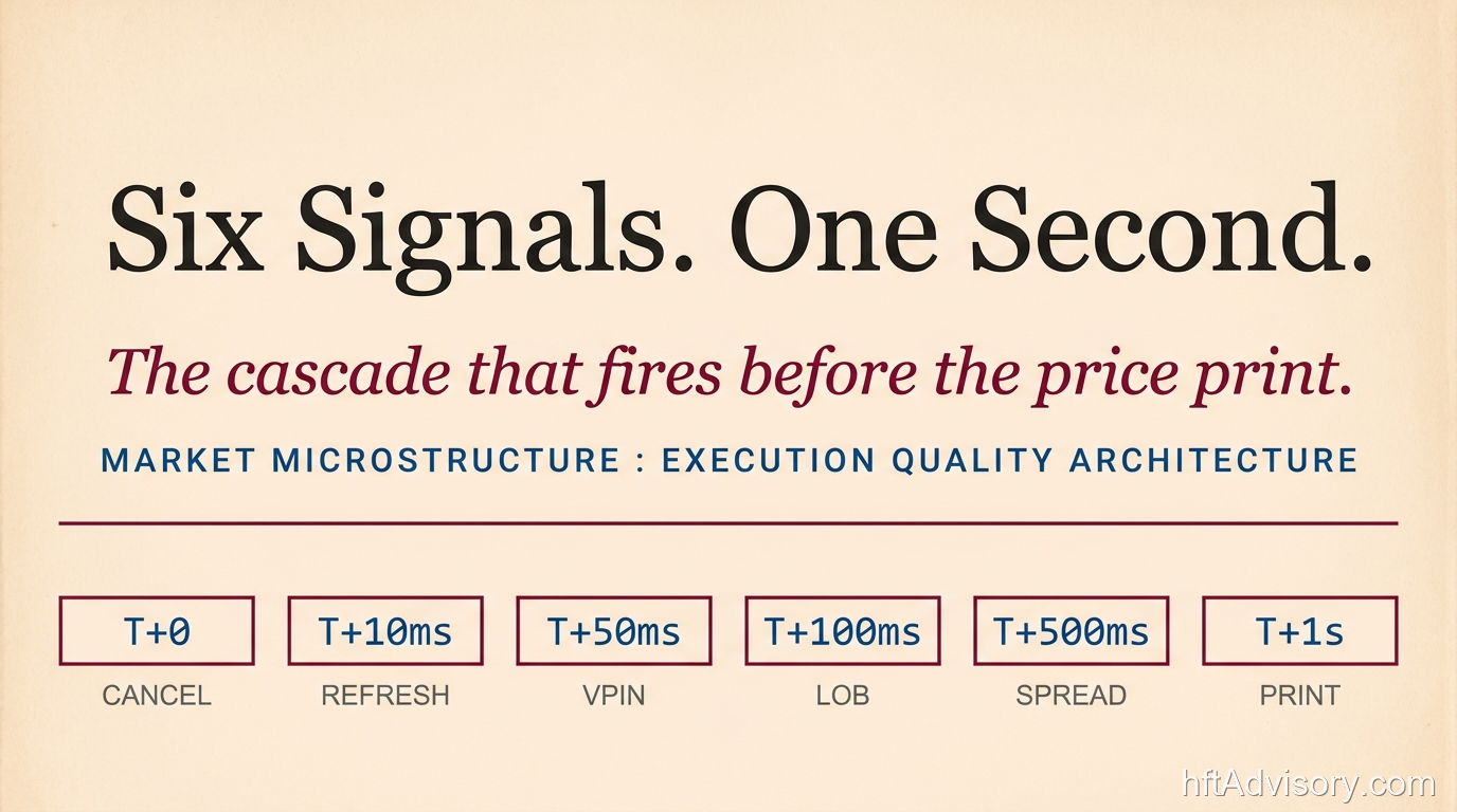 Six Market Microstructure Signals That Fire Before the Price Print: A Practitioner's Execution Quality Architecture - 2026 05 12 microstructure cascade hero