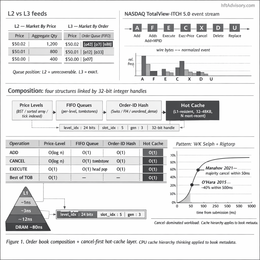Cancel-First Order Book Design: From ITCH 5.0 to L1D Hot Caches - 2026 05 16 cancel first order book design hero